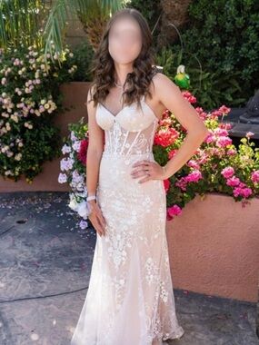 Blondie Nites Ivory Lace Corset Prom Gown